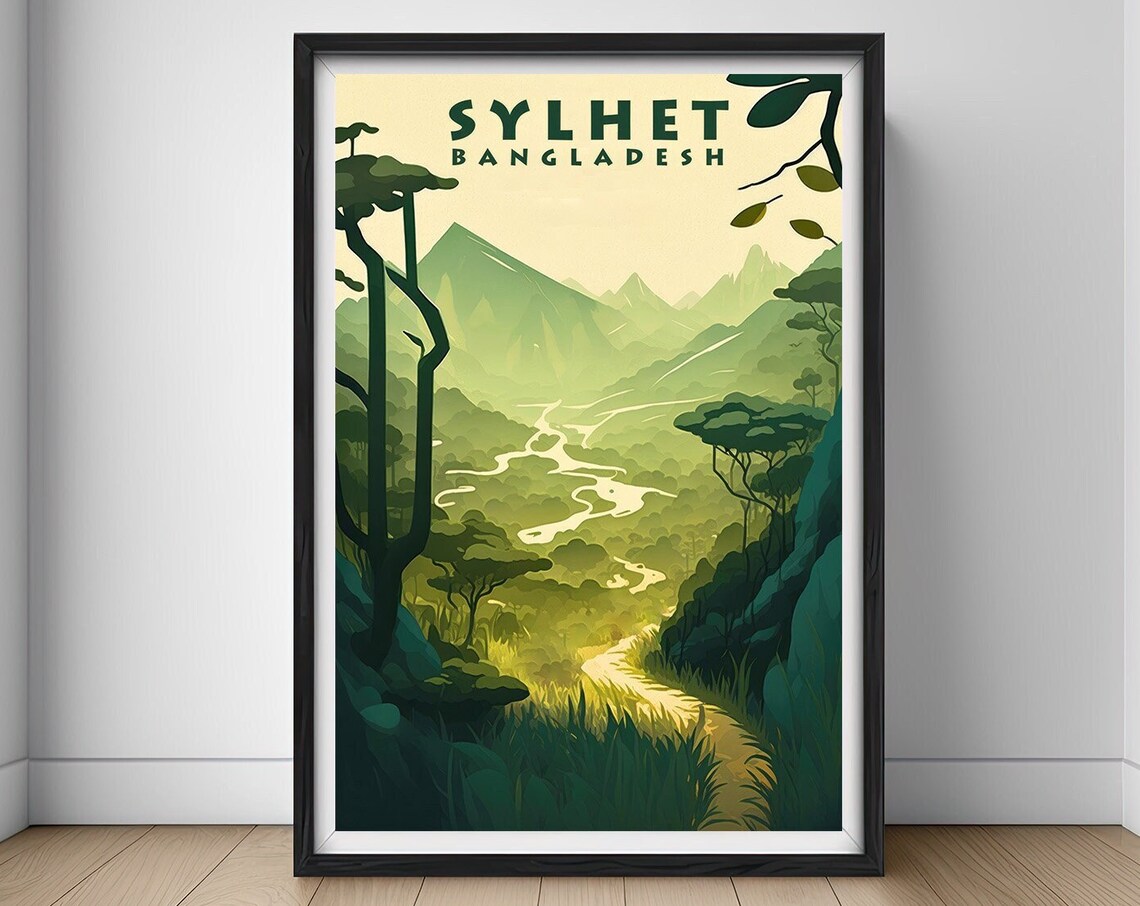 Sylhet Bangladesh Green Valley River Hills Lush Nature Travel Poster