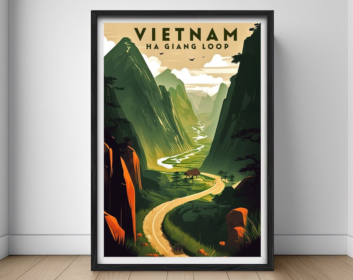 Vietnam Ha Giang Loop Winding Mountain Road Scenic Travel Poster