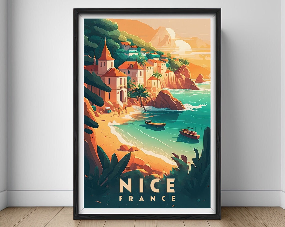 Nice France Travel Poster Nice France Wall Art Print Nice France Painting Nice France Illustration Nice France Watercolor Decor