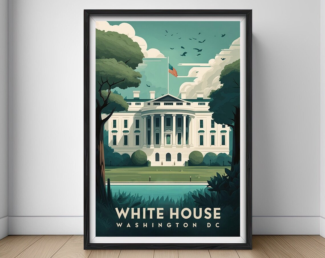 White House Washington DC Landmark Illustration Patriotic Art Poster