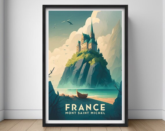 Mont Saint Michel France Vintage Travel Poster Abbey Island Art