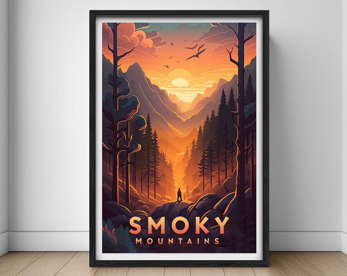 Great Smoky Mountains Travel Poster Great Smoky Mountains Wall Art Print Smoky Mountains Painting Illustration Usa Watercolor Art