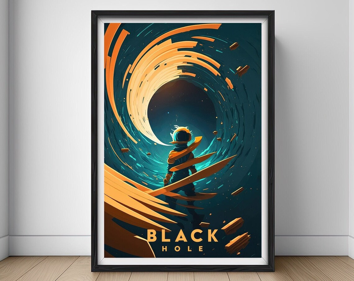 Black Hole Astronaut Cosmic Swirl Deep Space Galaxy Art Travel Poster