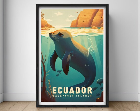 Ecuador Galapagos Island Travel Poster Ecuador Galapagos Island Wall Art Print Ecuador Painting Illustration Ecuador Watercolor
