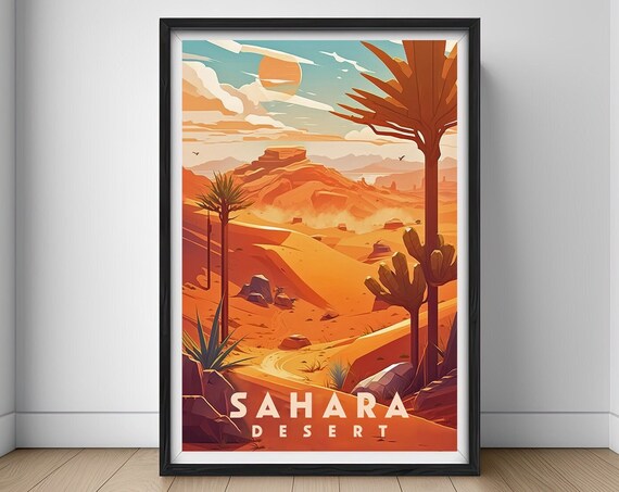 Sahara Desert Travel Poster Sahara Desert Wall Art Print Sahara Desert Painting Illustration Sahara Desert Watercolor Home Decor