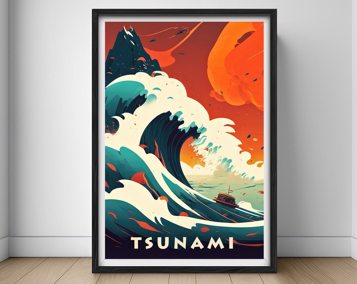 Tsunami Giant Wave Japanese Style Ocean Art Dramatic Travel Poster