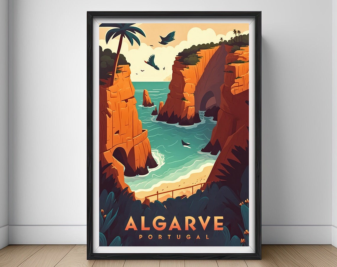 Algarve Portugal Travel Poster Algarve Portugal Wall Art Print Algarve Portugal Painting Illustration Algarve Portugal Watercolor