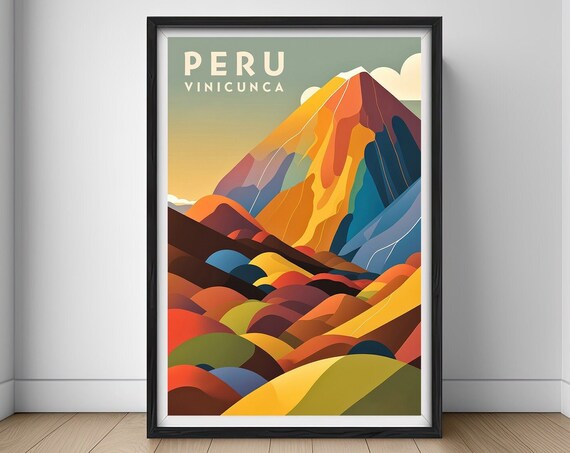 Vinicunca Peru Travel Poster Vinicunca Peru Wall Art Print Peru Rainbow Mountain Painting Illustration Peru Watercolor Decor