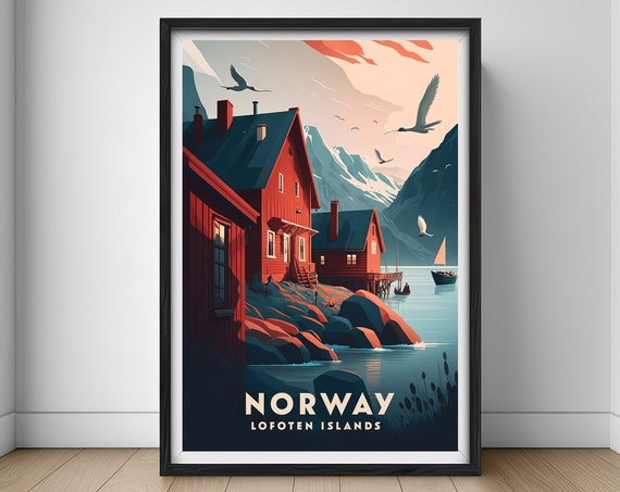 Norway Lofoten Islands Watercolor Travel Poster
