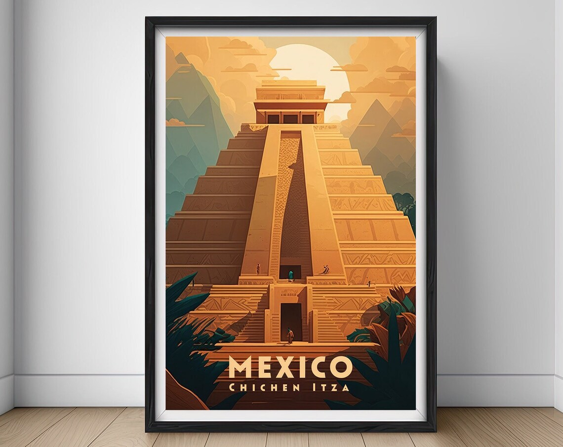 Chichen Itza Mexico Travel Poster, Mexico Pyramid Print
