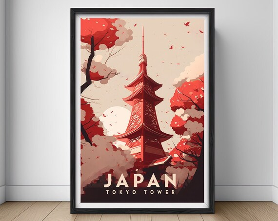 Tokyo Tower Japan Travel Poster, Watercolor Art Print
