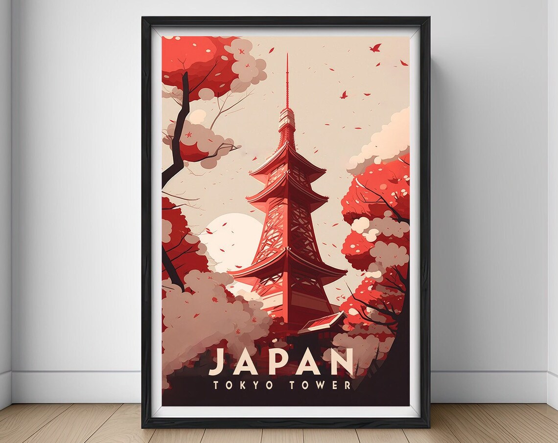 Tokyo Tower Japan Travel Poster, Watercolor Art Print