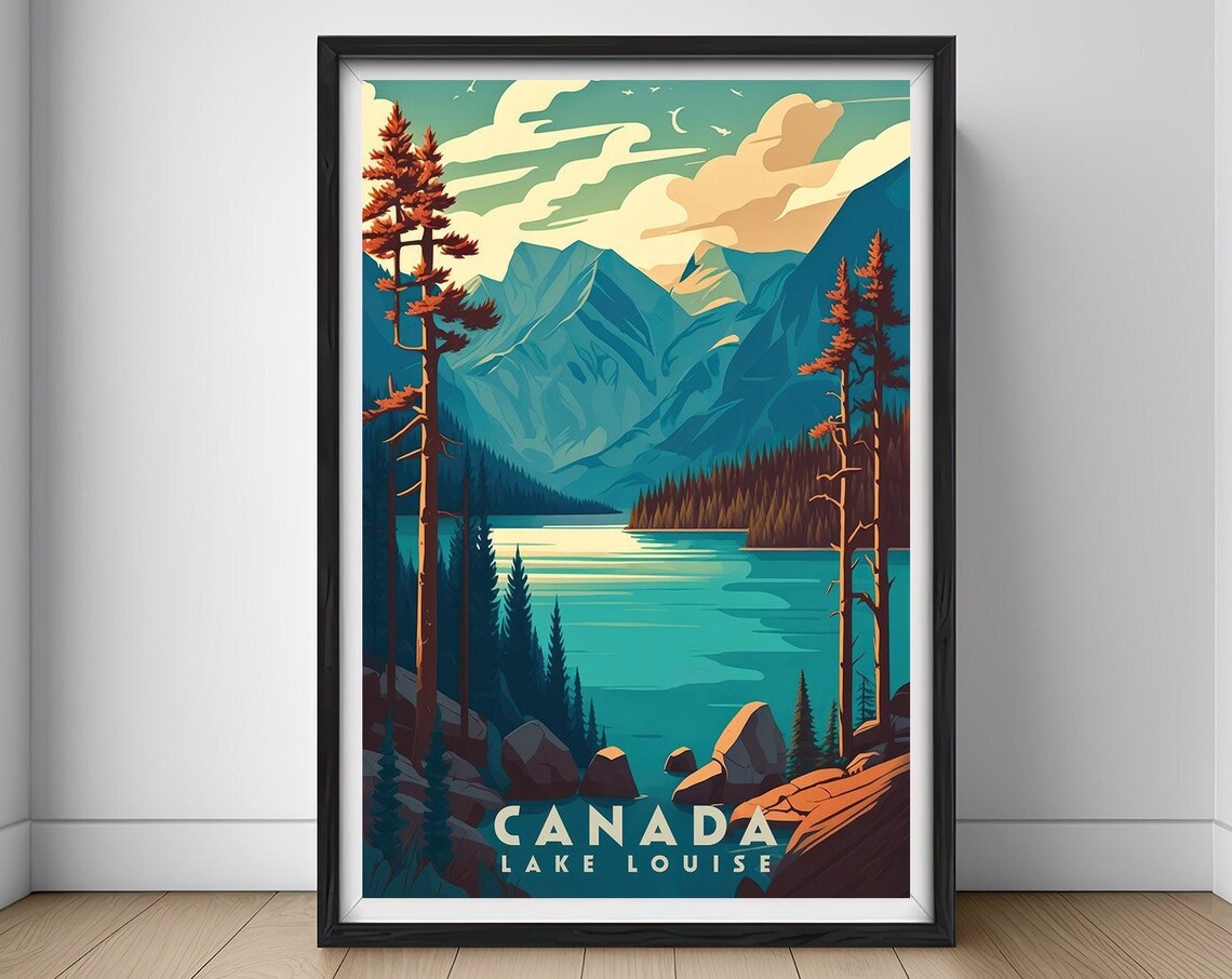 Canada Lake Louise Turquoise Lake Mountain Vintage Travel Poster