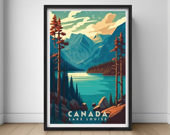 Lake Louise Travel Poster Lake Louise Canada Wall Art Print Canada Lake Louise Painting Illustration Lake Louise Canada Home Decor