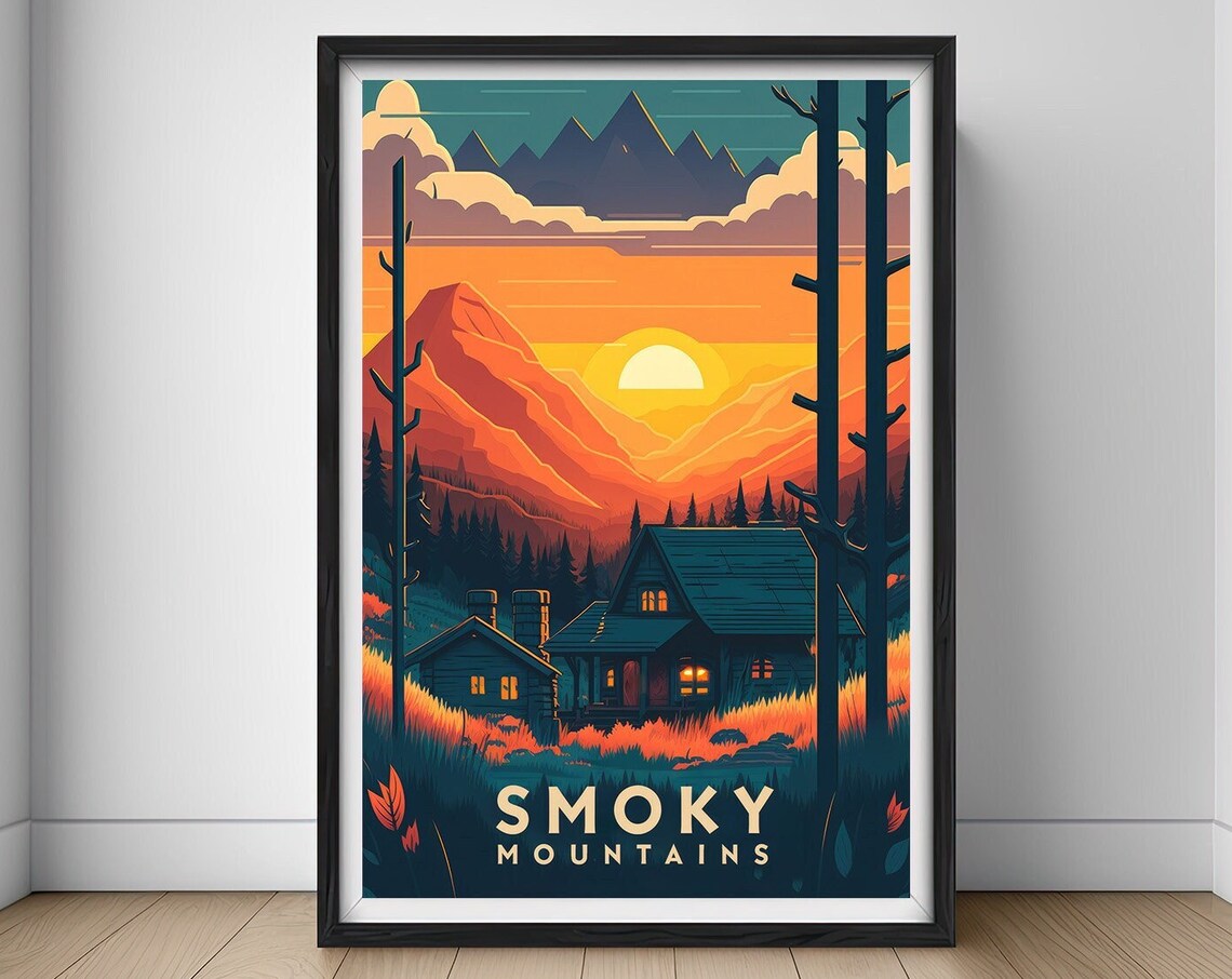 Great Smoky Mountains Travel Poster Great Smoky Mountains Wall Art Print Smoky Mountains Painting Illustration Smoky Mountains