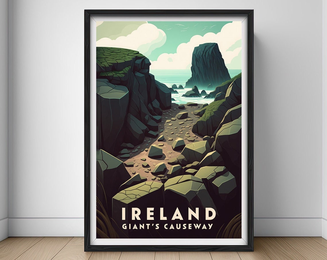 Ireland Giants Causeway Travel Poster Ireland Giants Causeway Wall Art Print Giants Causeway Illustration Painting Ireland Watercolor