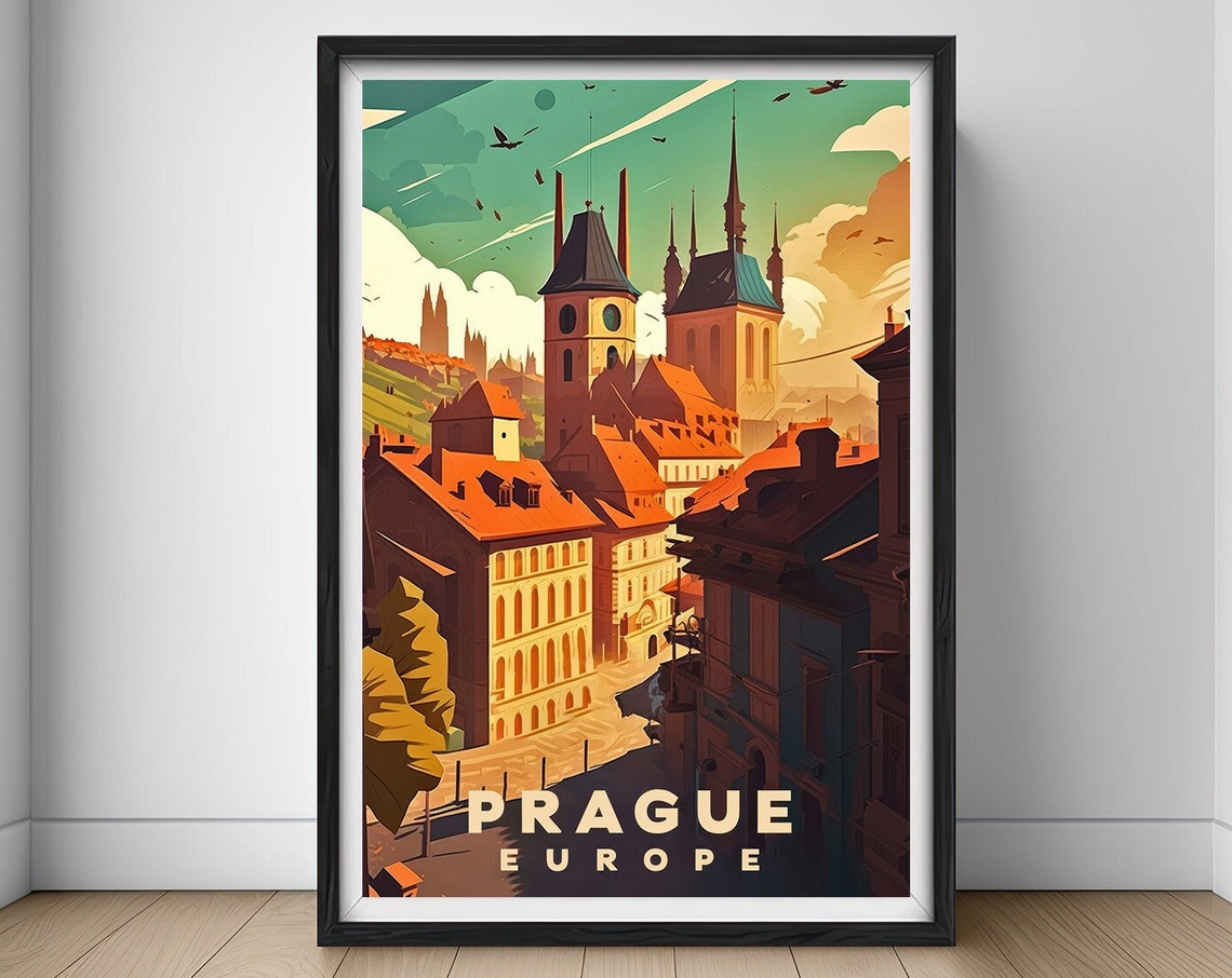 Prague Europe Travel Poster Prague Europe Wall Art Print Prague Europe Painting Illustration Prague Europe Watercolor Home Decor