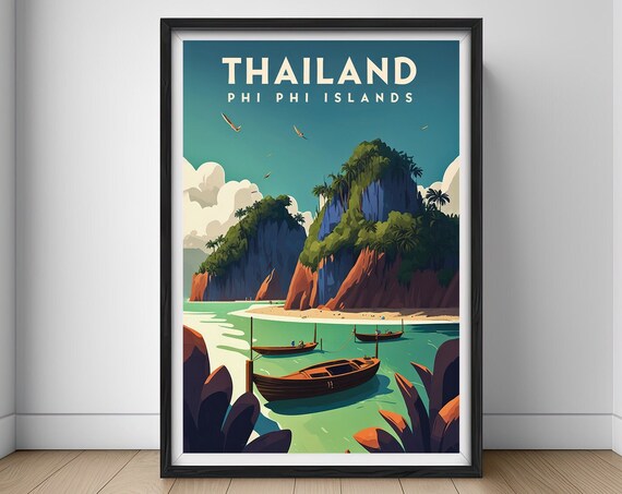 Phi Phi Island Thailand Travel Poster Thailand Phi Phi Island Wall Art Print Phi Phi Island Travel Art Painting Phi Phi Home Decor