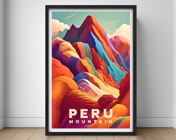 Peru Rainbow Mountain Travel Poster Peru Rainbow Mountain Wall Art Print Peru Mountain Painting Illustration Peru Watercolor Decor