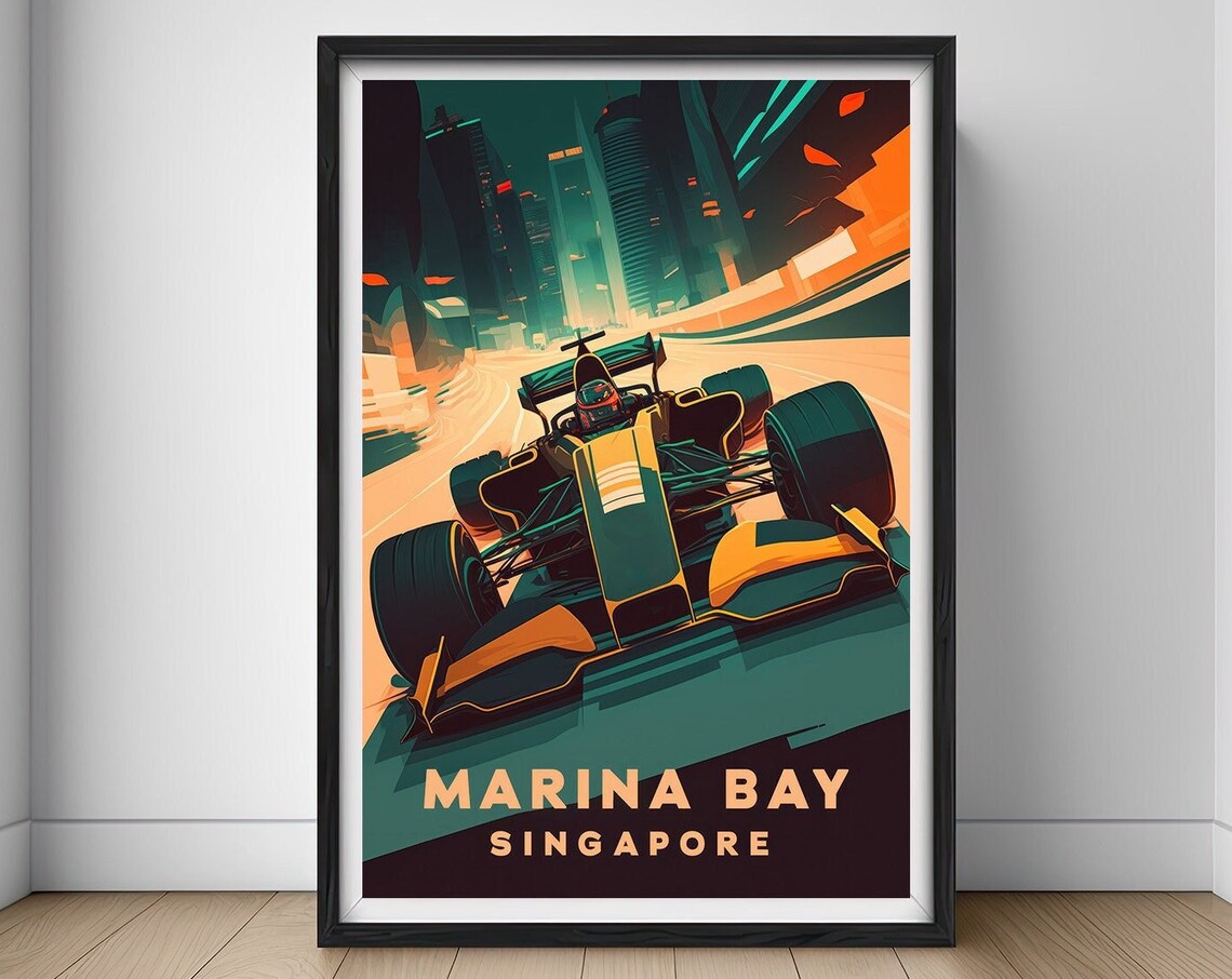 Marina Bay Singapore Grand Prix Race Car Night Street Poster