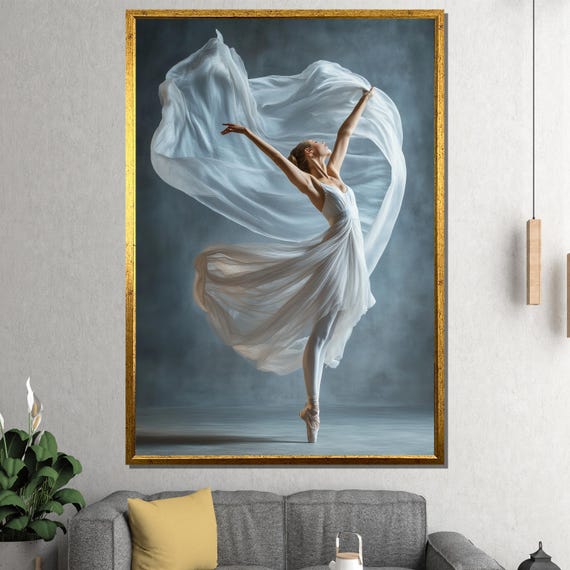 Elegant Ballerina In White Painting Graceful Wall Art Gift For Dance Lovers And Sophisticated Home Decor