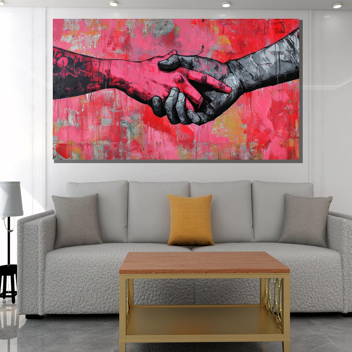 Bold Handshake Painting Modern Abstract Wall Art Red And Black Artwork Contemporary Home Decor Statement Wall Piece - Image 2