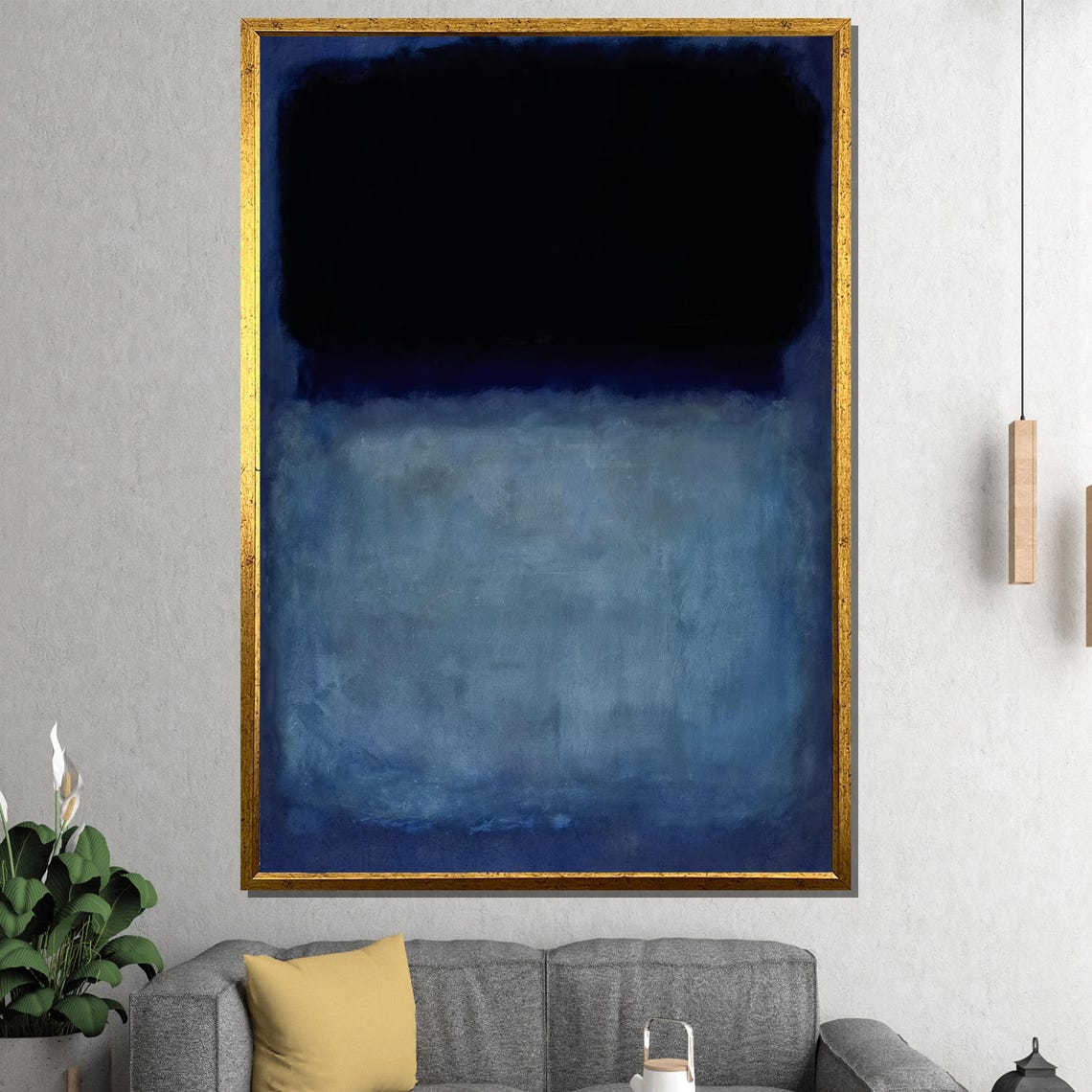 Midnight Black and Smoky Blue Moody Color Field Abstract Poster