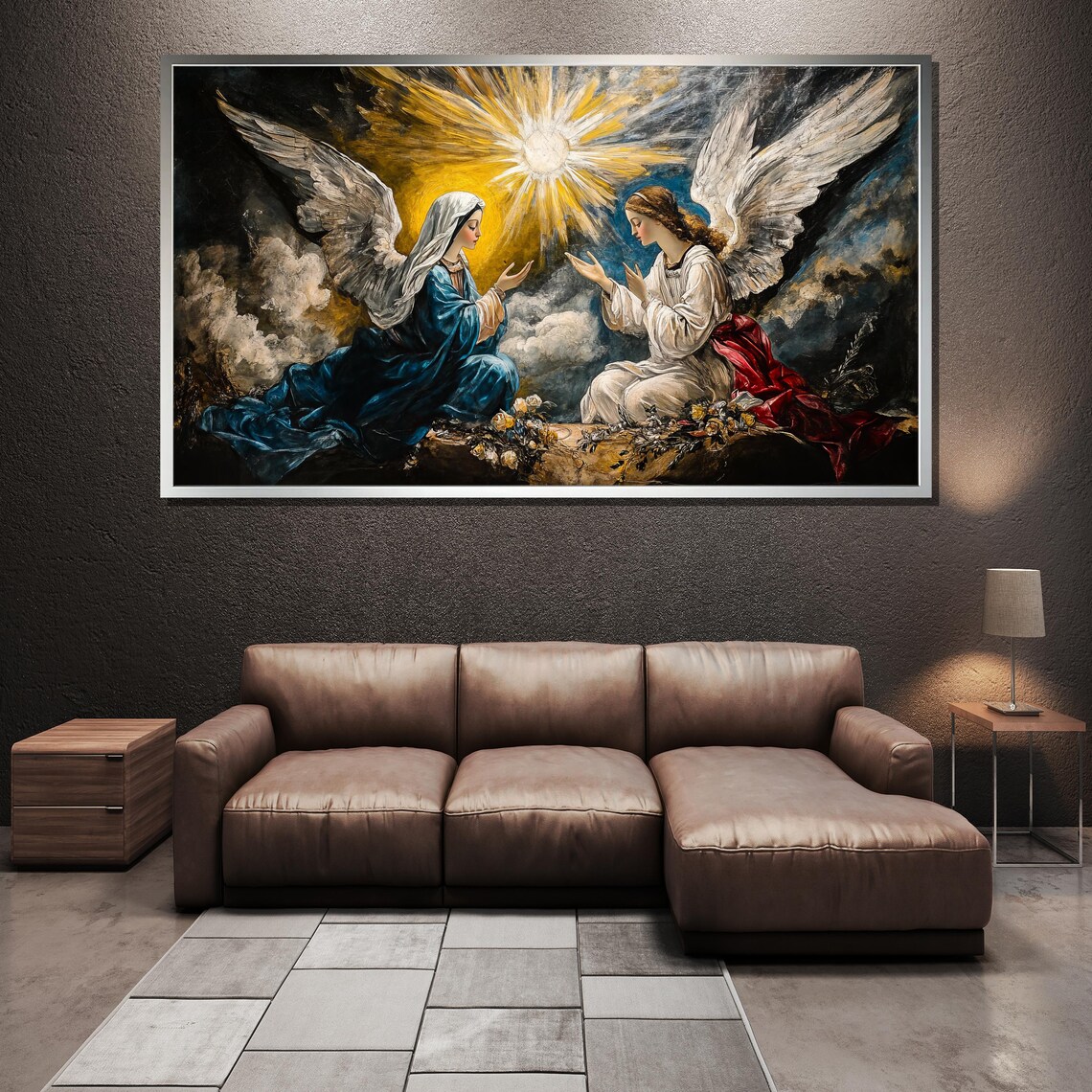 Two Angels Golden Light Heavenly Christian Spiritual Art Print - Image 5