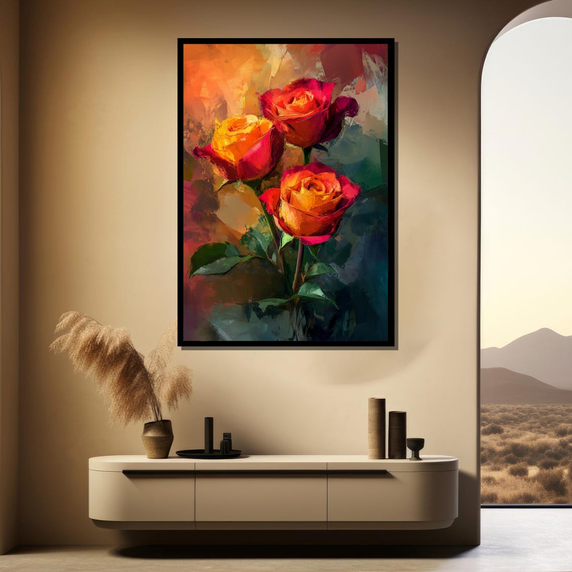 Beautiful Red and Orange Roses Bold Floral Impressionist Poster - Image 5