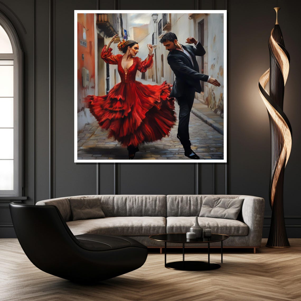 Passionate Flamenco Couple Dancing in a Cobblestone Alley Poster - Image 2