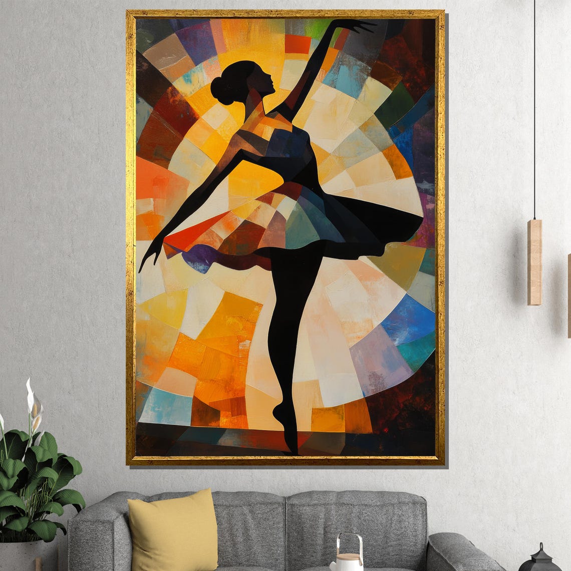 Mosaic Ballerina Dancer in Stained Glass Style Colorful Art Poster