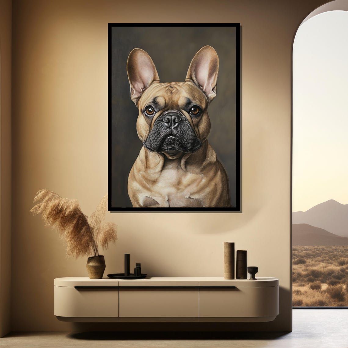 Realistic French Bulldog Portrait Dark Background Pet Poster - Image 4