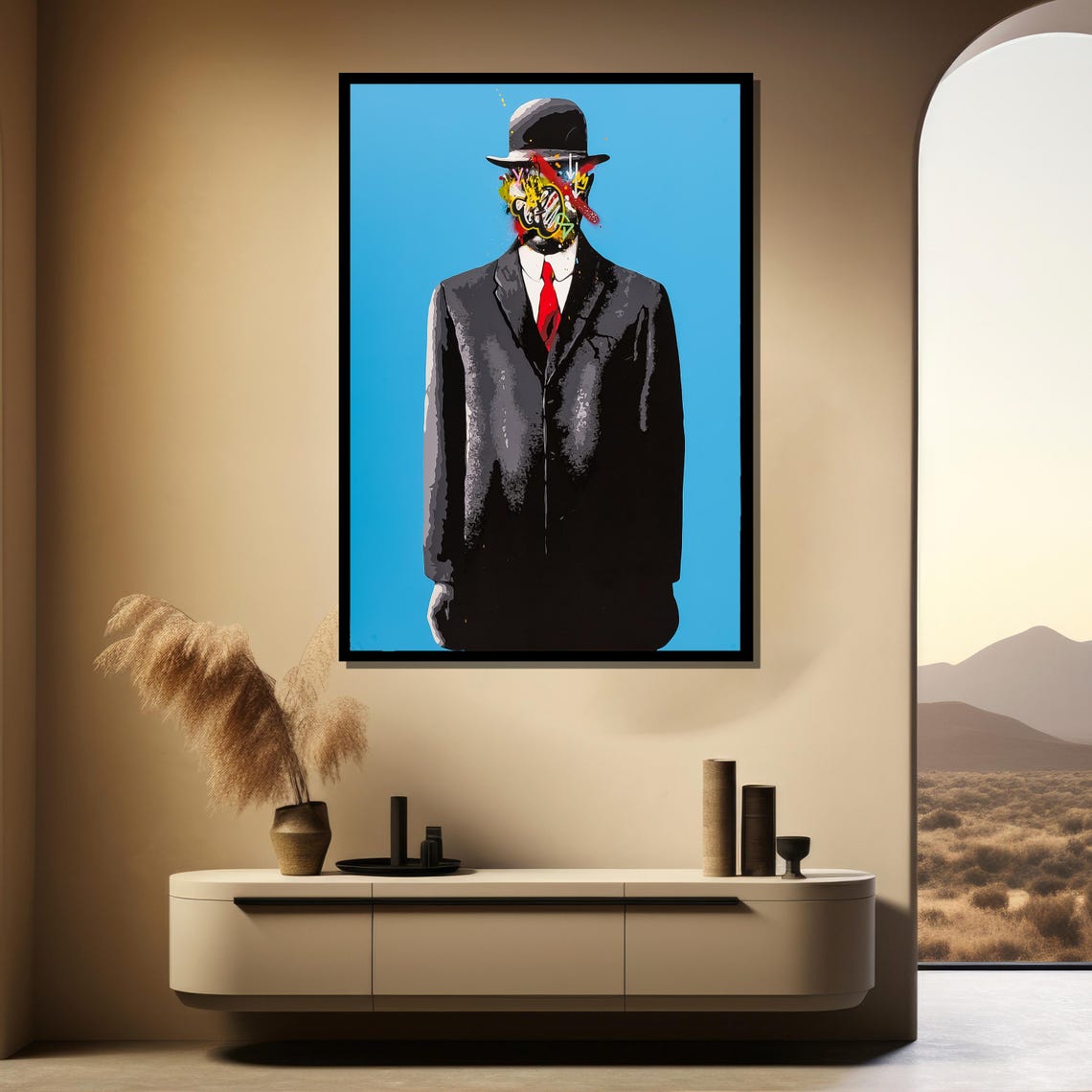 Bowler Hat Man With Graffiti Face on Bright Blue Pop Art Poster - Image 4