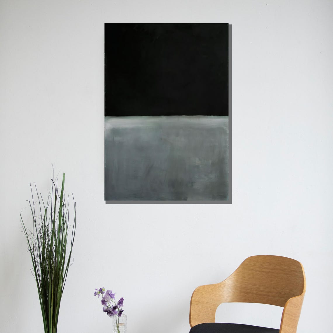 Deep Black and Smoky Gray Minimalist Color Field Abstract Poster - Image 3