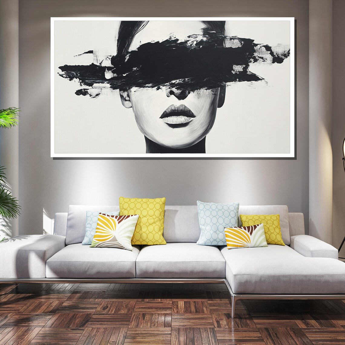 Minimalist Black White Woman Portrait Bold Brushstroke Modern Art Poster - Image 2