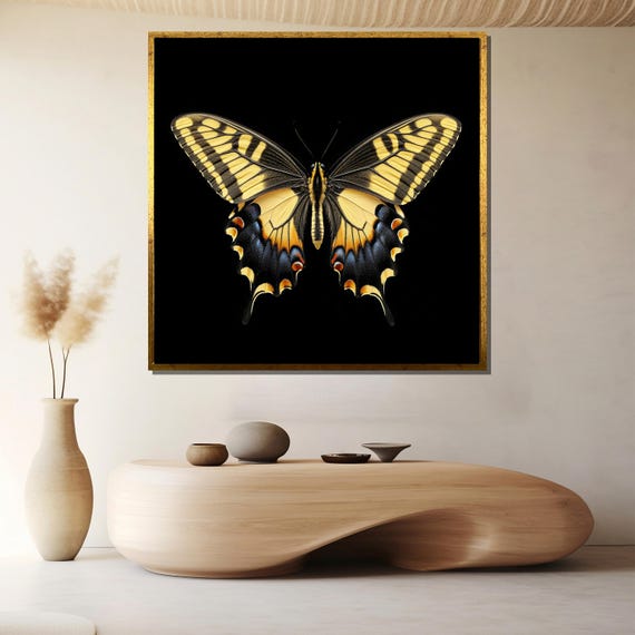 Elegant Butterfly Painting Striking Black Background Wall Art Unique Nature Inspired Gift For Home Decor