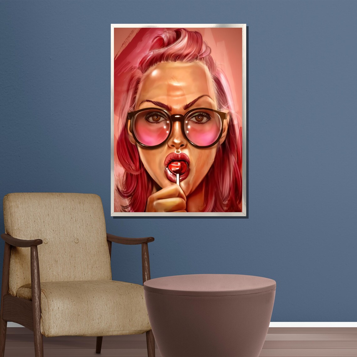 Pop Art Woman With Pink Sunglasses And A Cherry Lollipop Poster - Image 3
