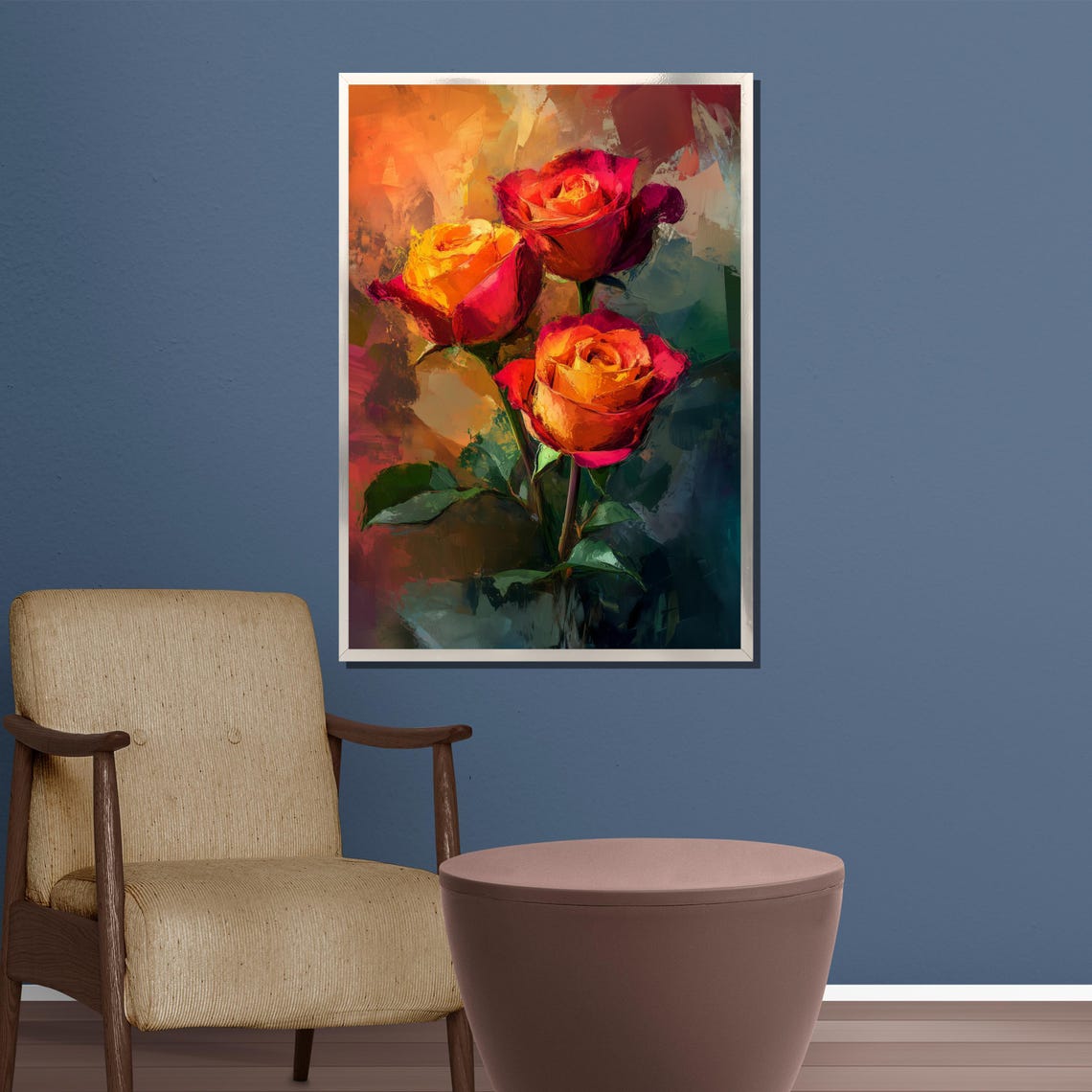 Beautiful Red and Orange Roses Bold Floral Impressionist Poster - Image 4