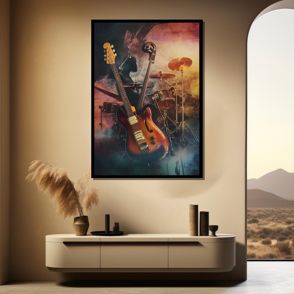 Vintage Guitar And Drums Rock Band Music Painting Wall Poster - Image 4