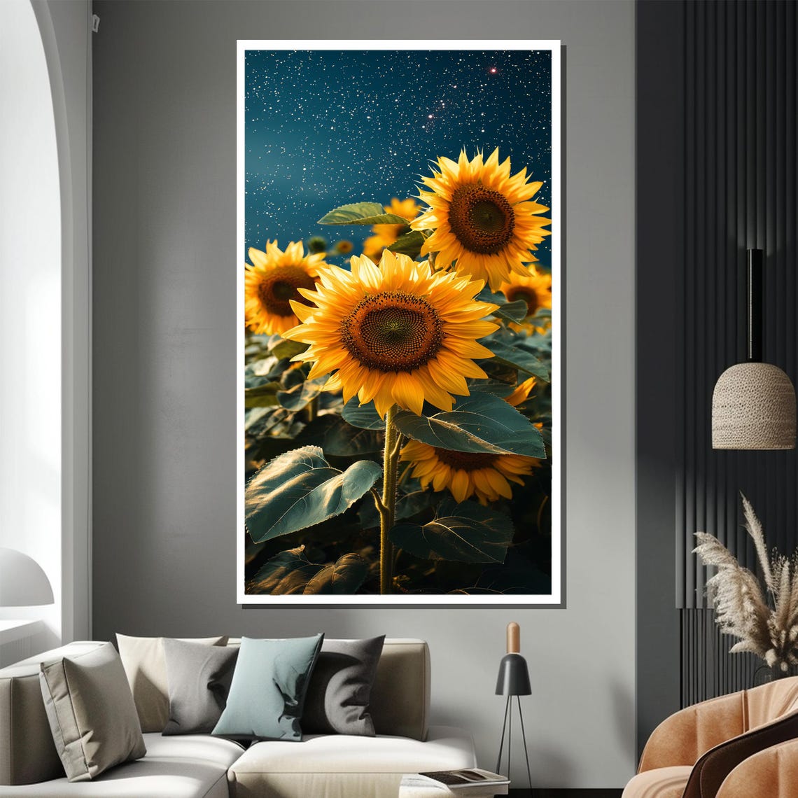 Sunflowers Under A Starry Night Sky Dreamy Floral Art Poster - Image 2