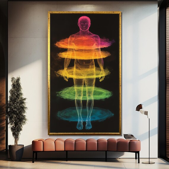 Chakra Energy Body Rainbow Aura on Black Background Art Poster