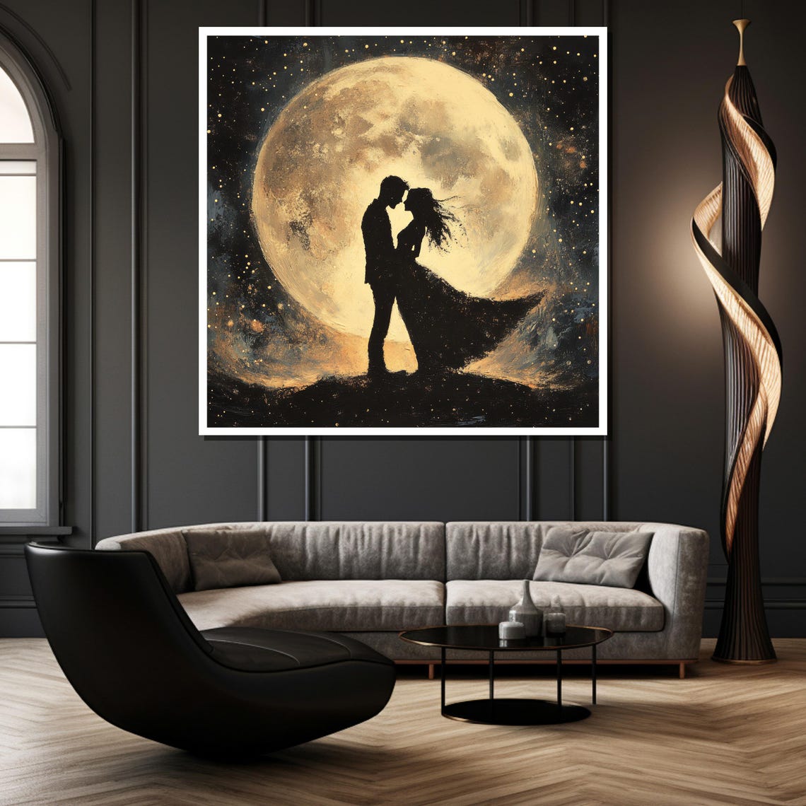 Romantic Couple Silhouette Under Giant Full Moon Night Poster - Image 4