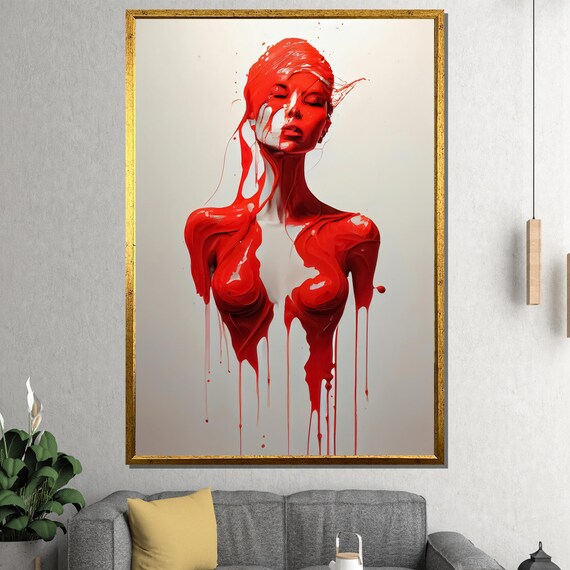 Dripping Red Woman Abstract Modern Bold Statement Art Poster
