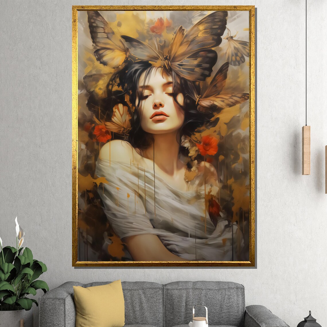Ethereal Butterfly Dream Woman Portrait With Golden Wings Poster