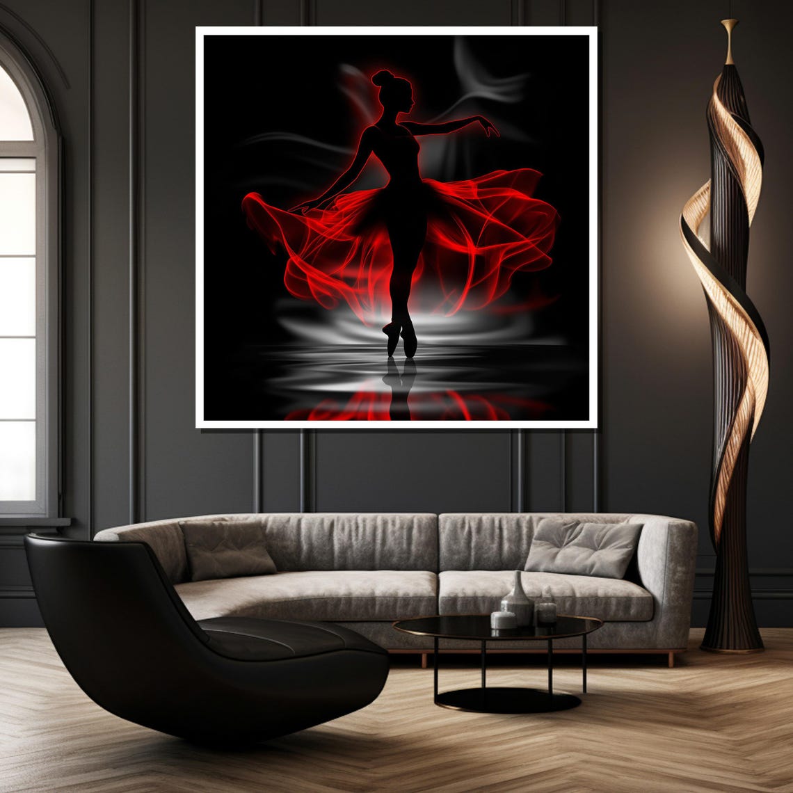 Ballerina Red Smoke Tutu Silhouette Dramatic Dance Wall Poster - Image 2