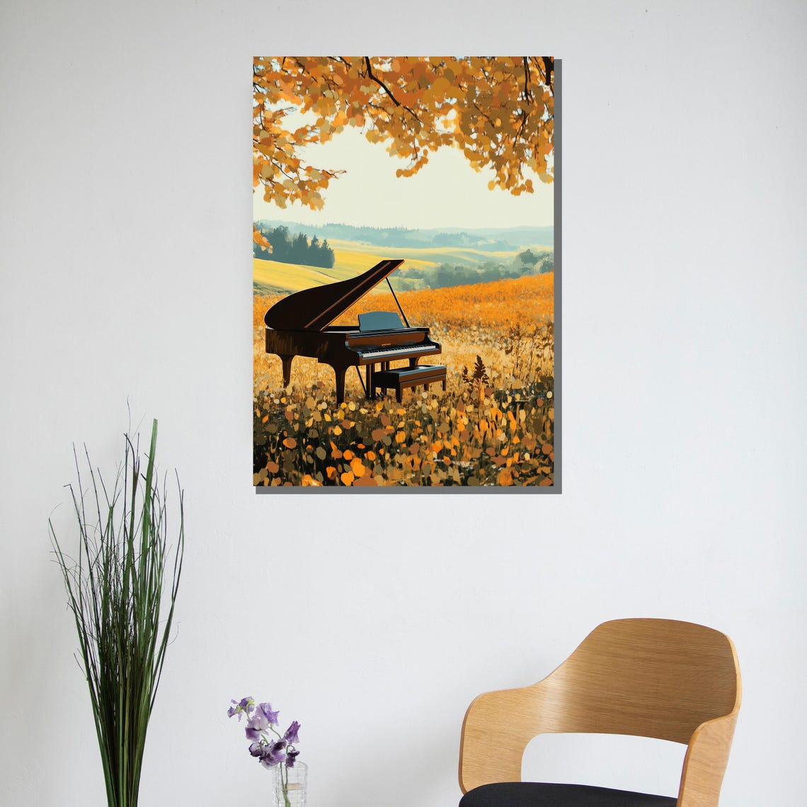 Grand Piano in Autumn Field Golden Tree Music Nature Wall Poster - Image 2