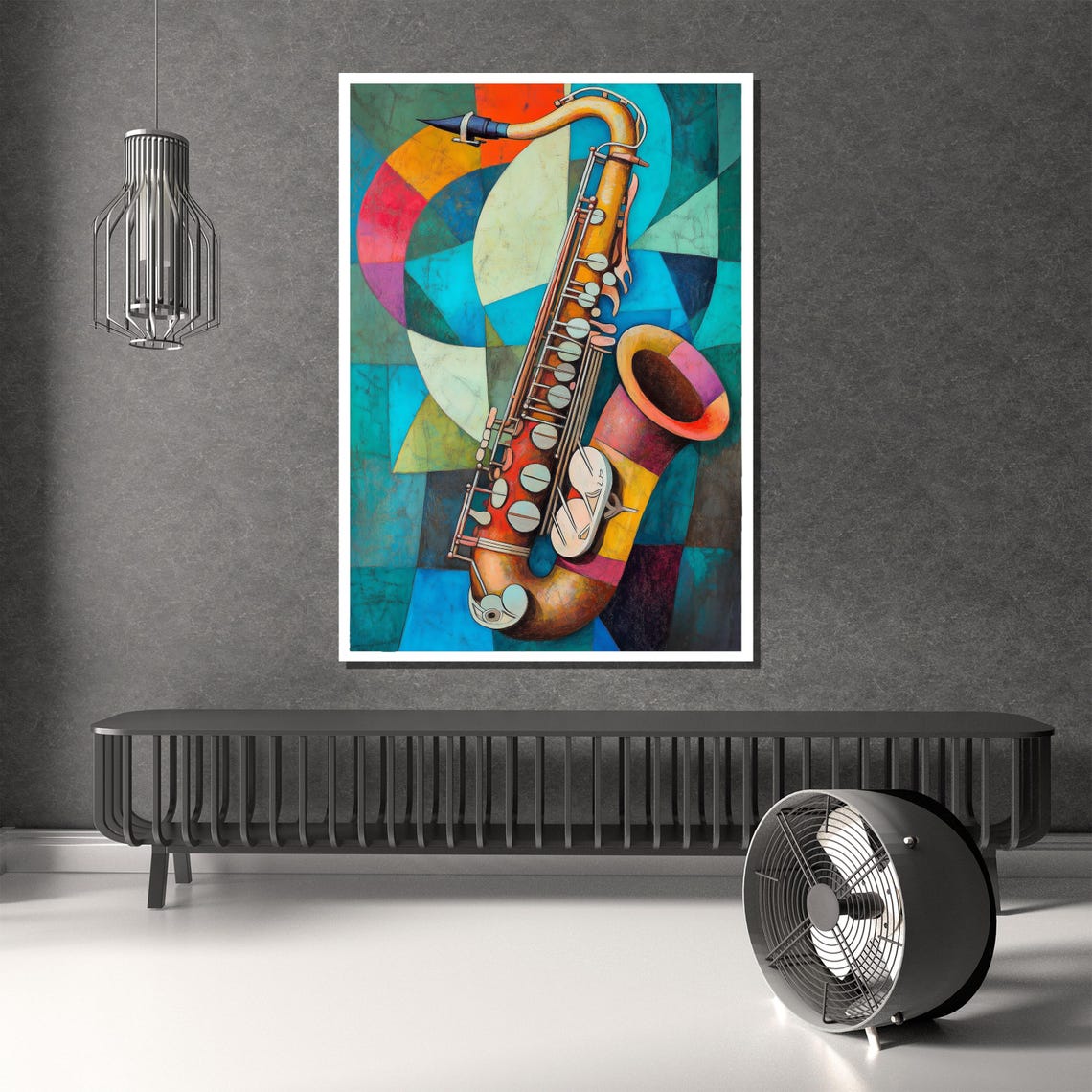 Abstract Saxophone Rainbow Cubist Jazz Instrument Wall Poster - Image 2
