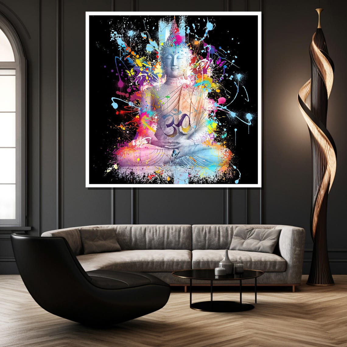 Buddha Meditation Painting With Colorful Paint Splash Poster - Image 2
