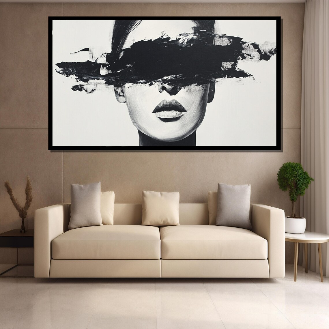 Modern Minimalist Abstract Woman Painting Black And White Wall Art Luxury Home Decor Gift For Stylish Interiors - Image 4