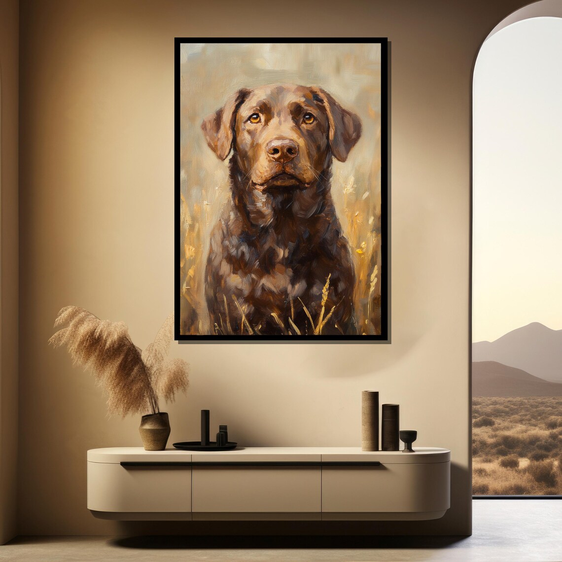 Chocolate Labrador Dog Portrait in Warm Golden Tones Art Poster - Image 4